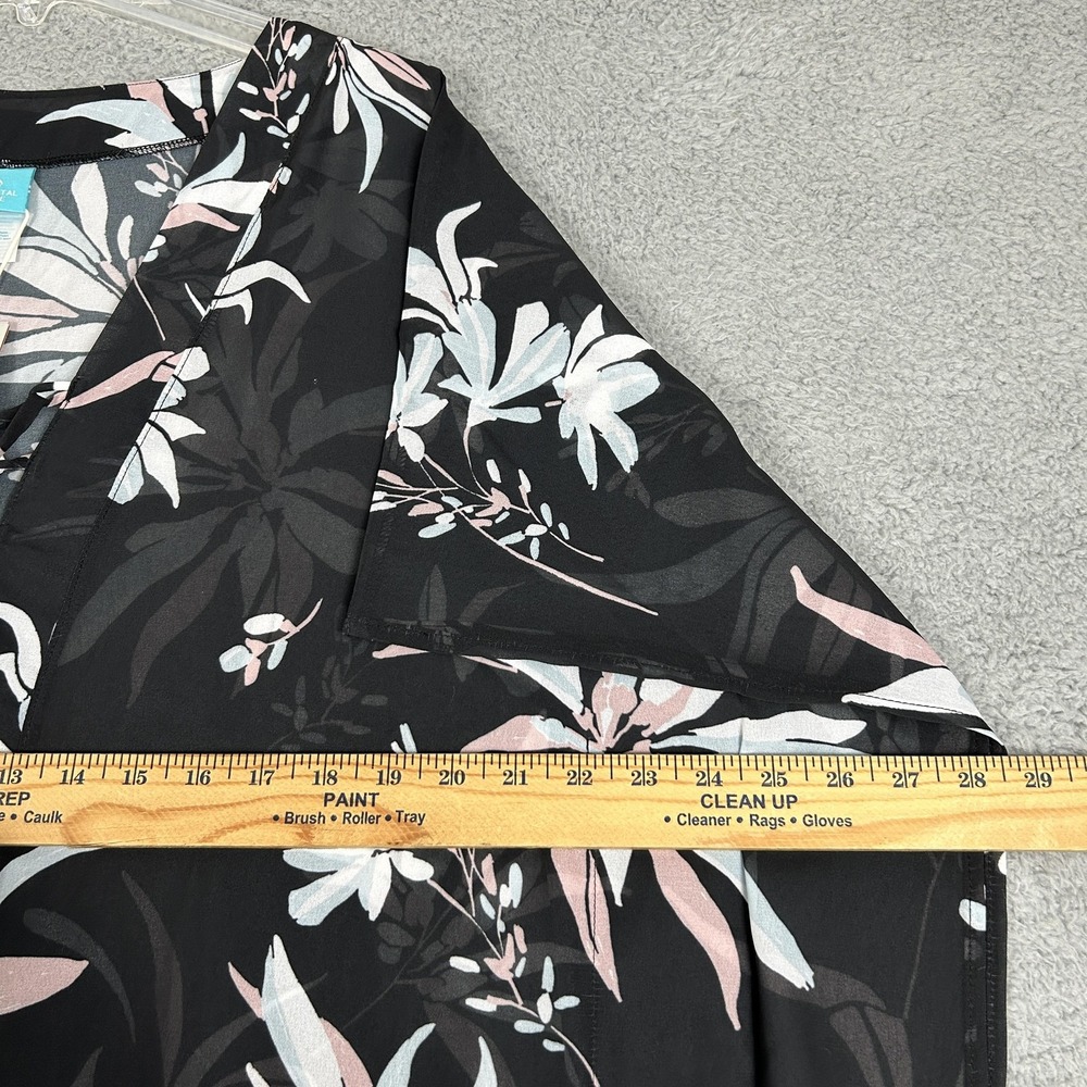 Coastal Blue Kaftan Swim‎ Cover Up Womens Large Black Floral Sheer Tassel Cruise - Picture 8 of 9